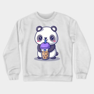 Cute Panda Drinking Milk Tea Boba Crewneck Sweatshirt